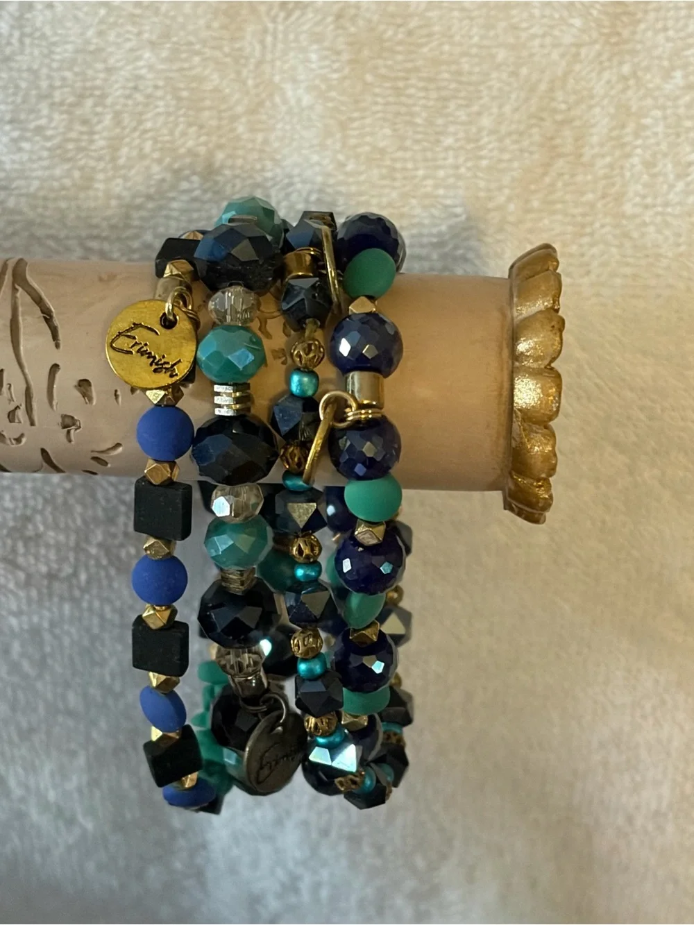 Erimish Teal & Navy Beaded Stretch Bracelet Set